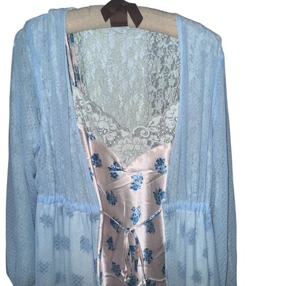 Revolve We are HAH XS Double Set Blue Lace Robe & Floral Slip Reversible NWT 428 - Picture 3 of 12